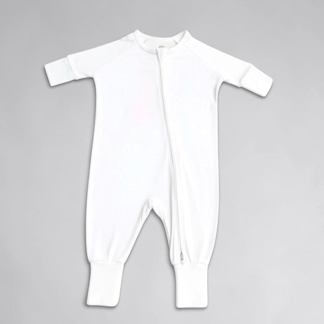 White baby convertible day-to-night sleeper on a gray background, roomy and spacious fit